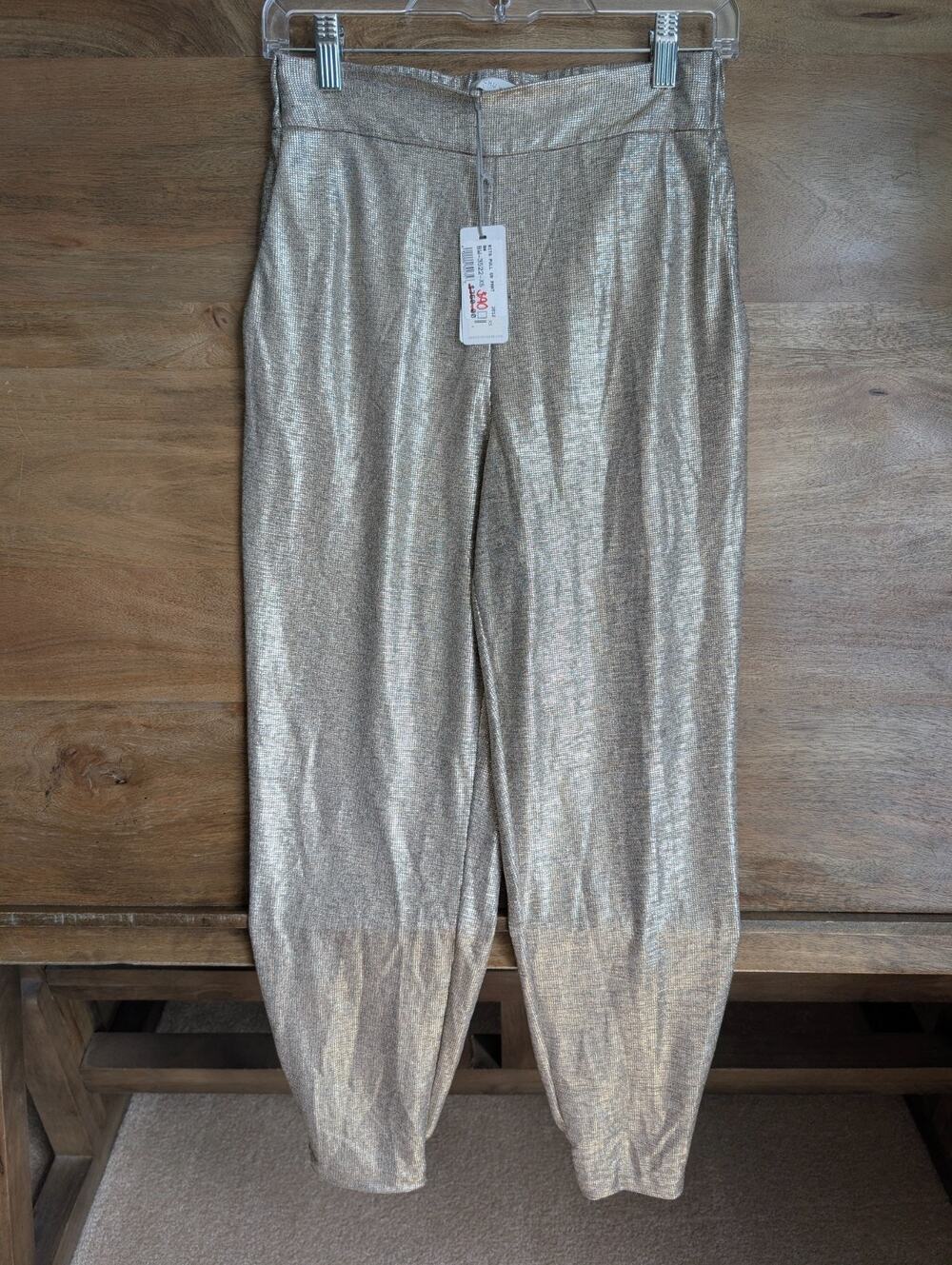 NWT Brochu Walker Jogger Pants Womens XS Metallic Gold Shimmer Stretch Pull On